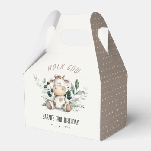 Cute Holy Cow Foliage Pastel Neutral Kids Birthday Favor Boxes
