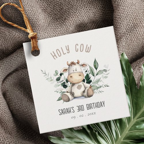 Cute Holy Cow Foliage Pastel Neutral Kids Birthday Favor Tags