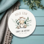 Cute Holy Cow Foliage Pastel Neutral Kids Birthday Round Paper Coaster<br><div class="desc">If you need any other matching product or customization,  kindly message via Zazzle.</div>