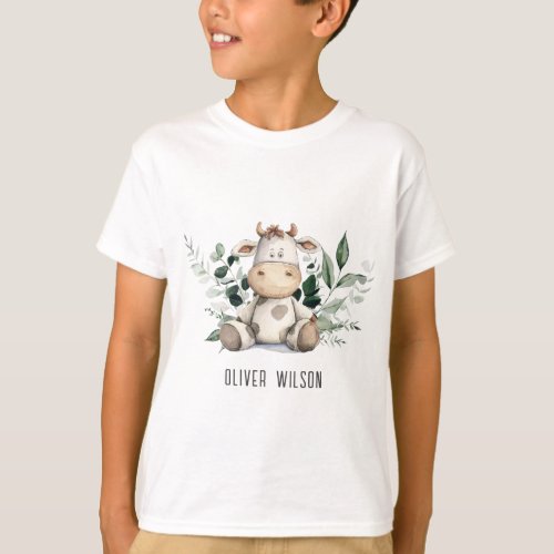 Cute Holy Cow Foliage Pastel Neutral Kids Birthday T_Shirt