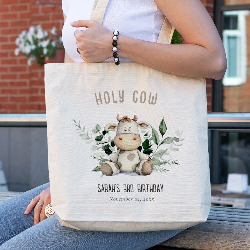 Cute Holy Cow Foliage Pastel Neutral Kids Birthday Tote Bag