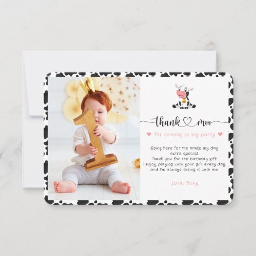 Cute Holy Cow Girl Funny Pink Baby First Birthday Thank You Card