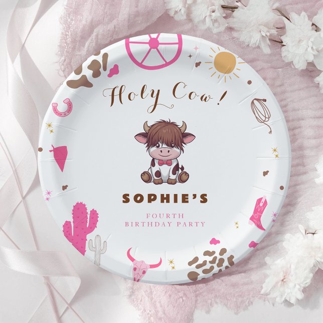Cute Holy cow highland cow birthday  Paper Plates (Creator Uploaded)