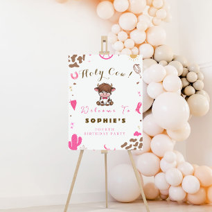 Cute Holy cow highland cow birthday welcome sign