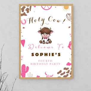Cute Holy cow highland cow birthday welcome sign