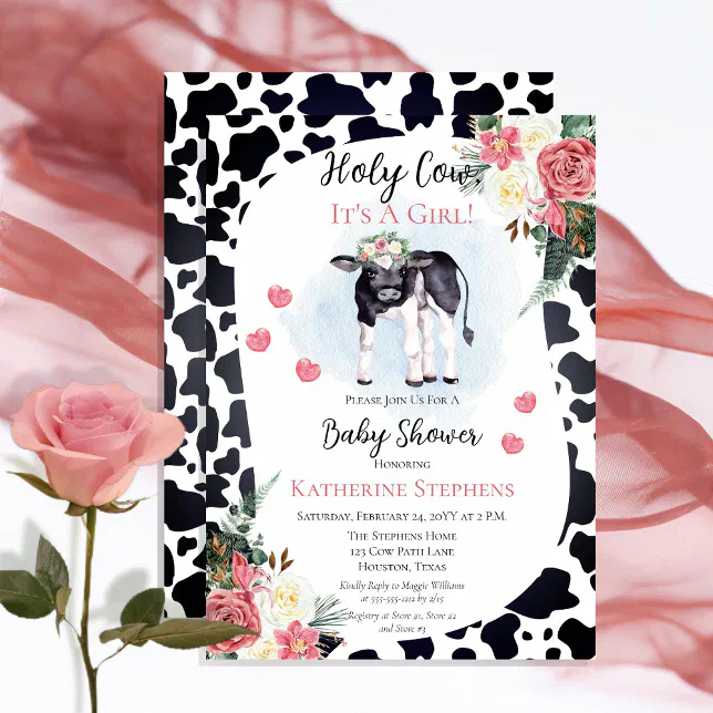 Cow Baby Shower Decorations For Girl | Holy Cow It's A Girl Banner, Pink Farm Animal Baby Shower Decor