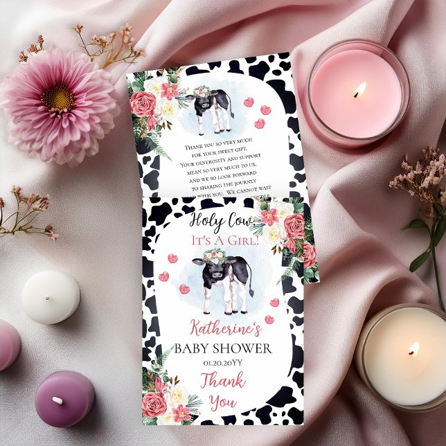 Cute Holy Cow, It's A Girl Baby Shower Thank You C (Cute "Holy Cow, It's A Girl!" Baby Shower Thank You Two-Sided Flat Card)