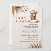 Holy Cow Greenery Arch Farm Highland Baby Shower Invitation