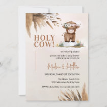 Cute Holy Cow Pampas Rustic Farm Baby Shower Invitation