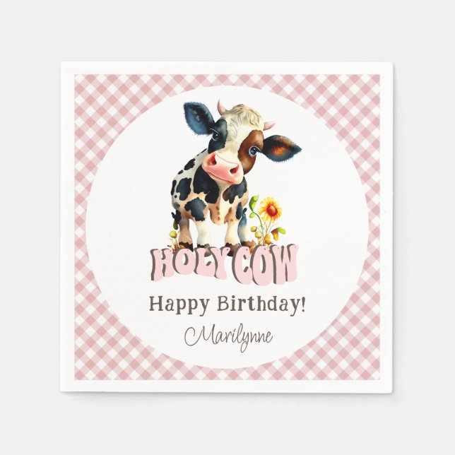 Cute Holy Cow Pink Birthday Napkins (Front)