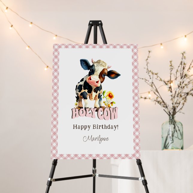 Cute Holy Cow Pink Happy Birthday Foam Board (In Situ (Stand))