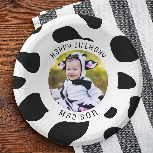 Cute Holy Cow Print Farm Happy Birthday Photo  Paper Bowls (Creator Uploaded)