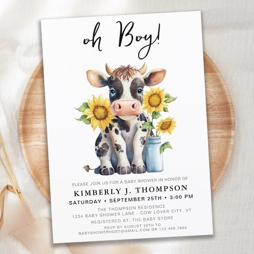Cute Holy Cow Sunflowers Farm Animal Baby Shower Invitation