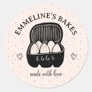 Cute Home Baker Cook Illustrated Pink Black Classic Round Sticker