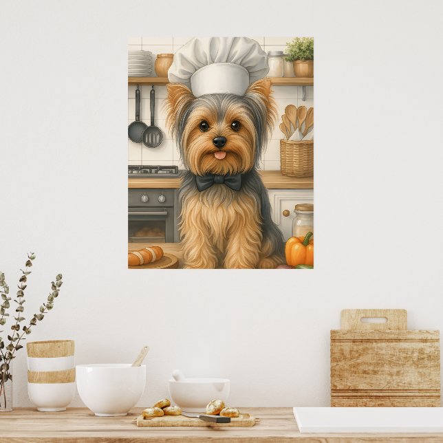 Cute Home Cooks Funny Yorkshire Terrier Dog Chef Poster (Kitchen)
