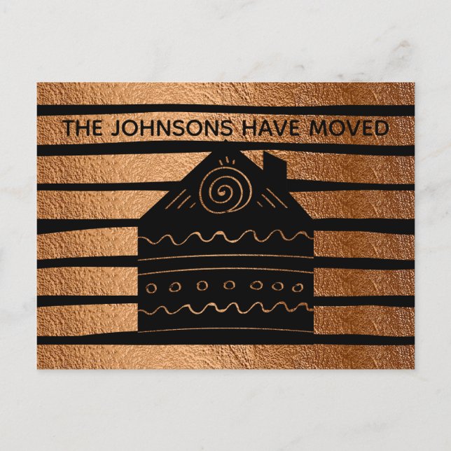 Cute Home Copper-Black Stripes Change of Address Announcement Postcard (Front)