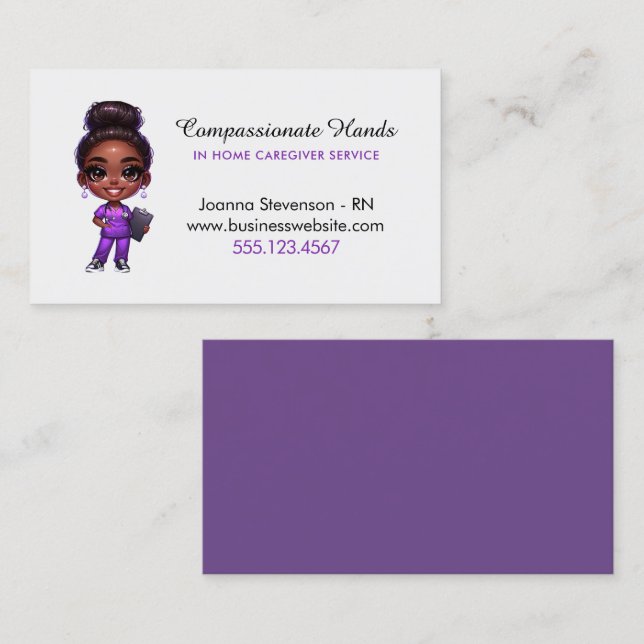 Cute Home Health Care Nurse Service Business Card (Front/Back)