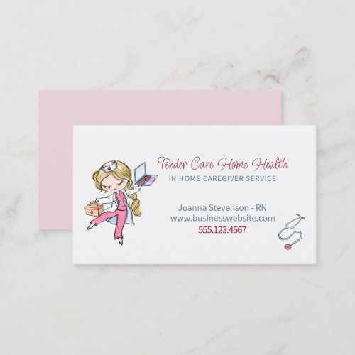 Cute Home Health Care Nurse Service Business Card