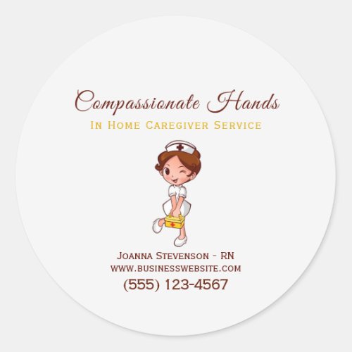 Cute Home Health Care Nurse Service Business Card Classic Round Sticker