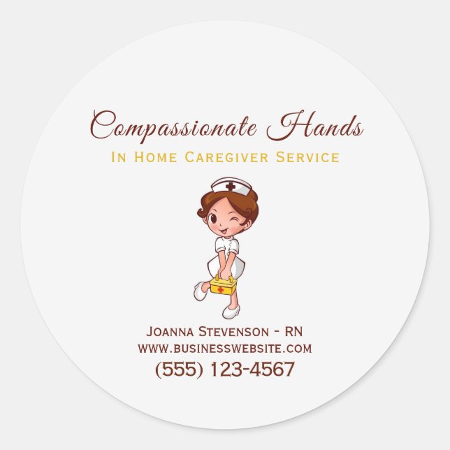 Cute Home Health Care Nurse Service Business Card Classic Round Sticker (Front)