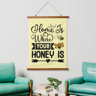 Cute home honey bee word art hanging tapestry