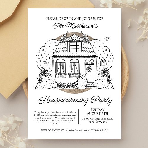 Cute Home Illustrated Drop In Housewarming Party Invitation