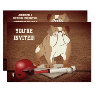 Cute Home Plate Baseball Bulldog Birthday Invitation