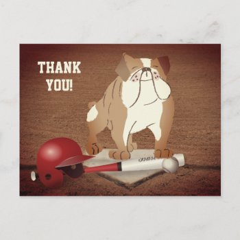 Cute Home Plate Baseball Bulldog Thank You Postcard by TheCutieCollection at Zazzle