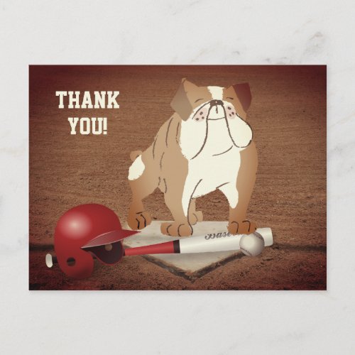 Cute Home Plate Baseball Bulldog Thank You Postcard