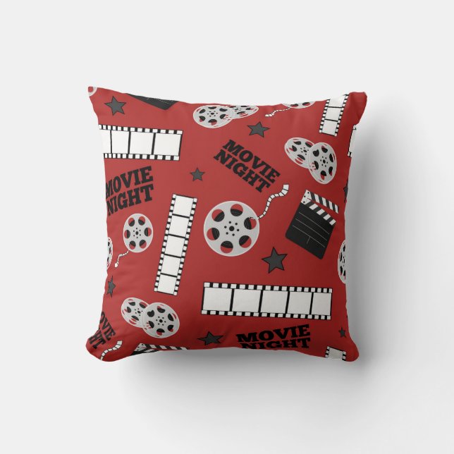 Cute home theater movie night decor throw pillow (Front)