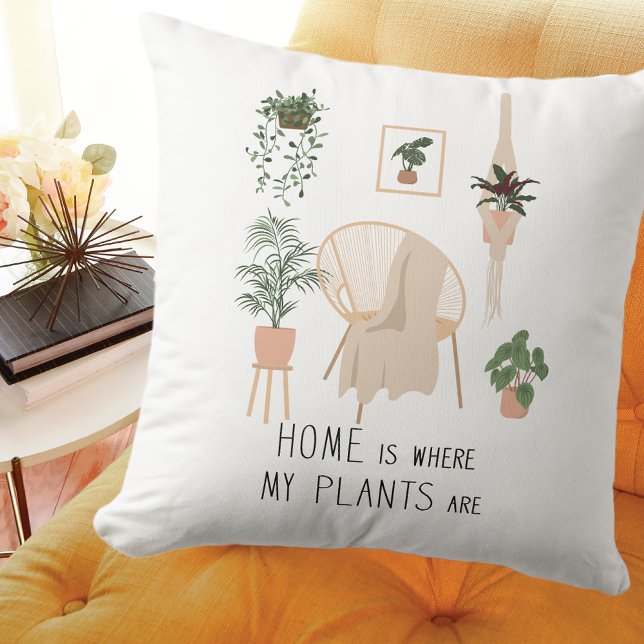 Cute Home Where My Plants Are Throw Pillow (Creator Uploaded)