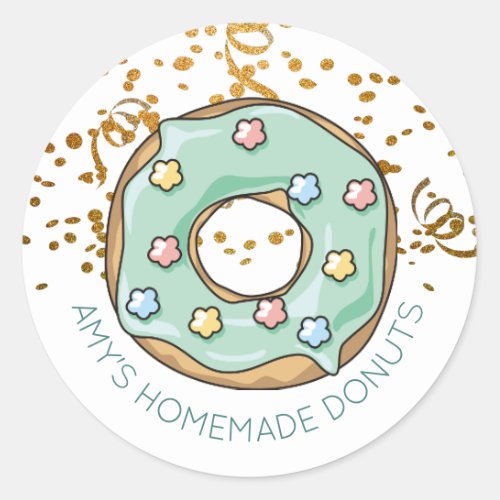 Cute Homemade Donut And Gold Confetti Package Classic Round Sticker