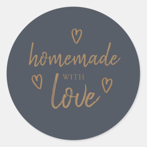 Cute Homemade With Love Black Gold Classic Round Sticker