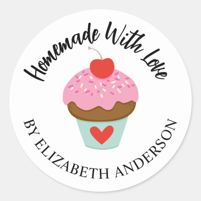 Cute Homemade With Love Cupcake Sticker (Front)