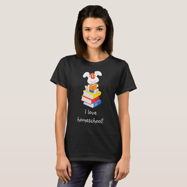Cute Homeschool Bunny Reading T-Shirt (Front Full)