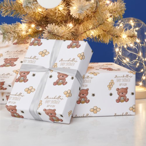 Cute Honey Bear and Bees Wrapping Paper