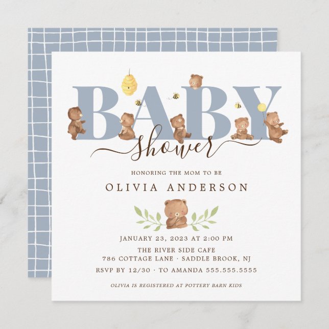 Cute Honey Bear Baby Shower Invitation (Front/Back)