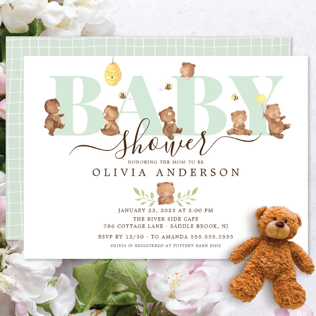 Cute Honey Bear Baby Shower Invitation