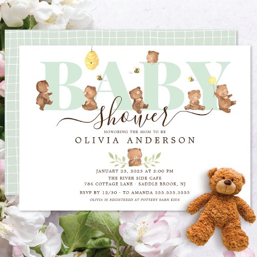 Cute Honey Bear Baby Shower Invitation