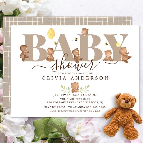 Cute Honey Bear Baby Shower Invitation