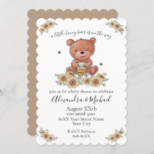 Cute Honey Bear Baby with Bees and Flowers Invitation