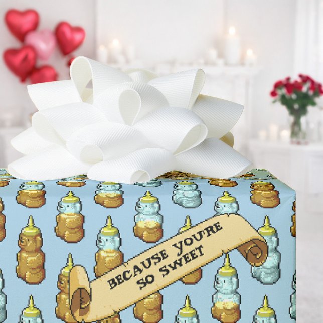 Cute Honey Bear Because You're So Sweet 80s Retro Wrapping Paper (Creator Uploaded)