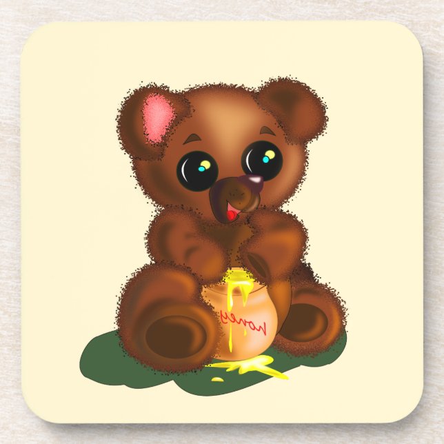 Cute Honey Bear Beverage Coaster (Front)