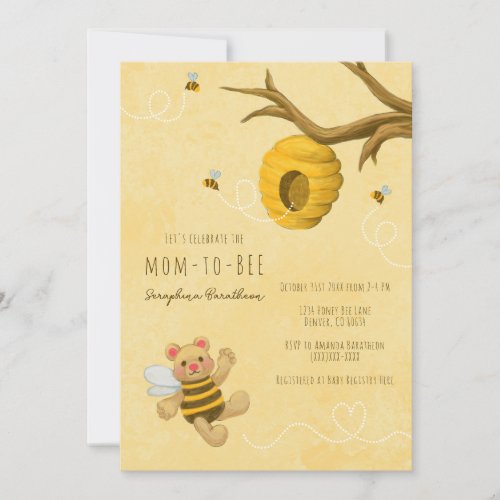 Cute Honey Bear Bumble Bee Baby Shower Invitation