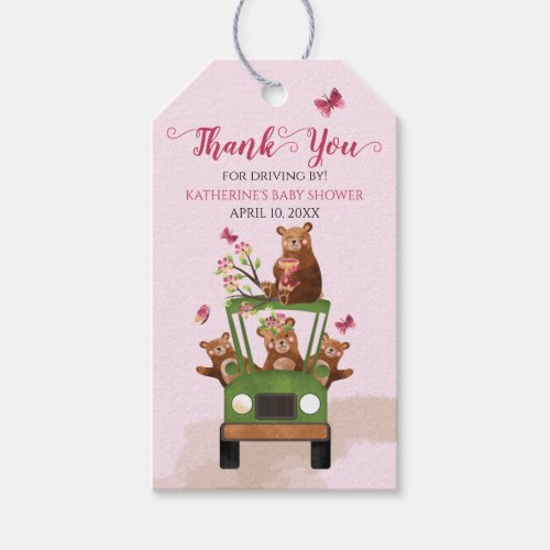 Cute Honey Bear Drive Through Girl Baby Shower Gif Gift Tags