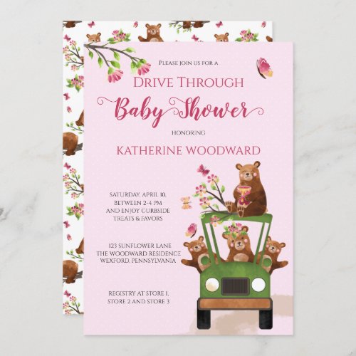 Cute Honey Bear Drive Through Girl Baby Shower Inv Invitation