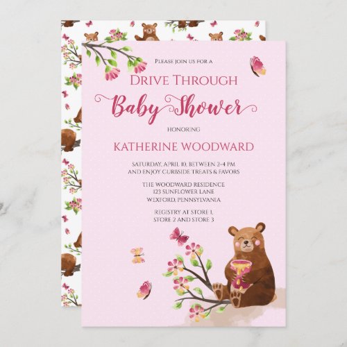 Cute Honey Bear Drive Through Girl Baby Shower Inv Invitation