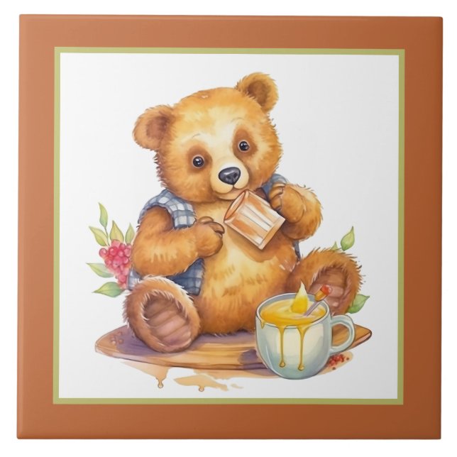 Cute Honey bear home business crafting Ceramic Tile (Front)