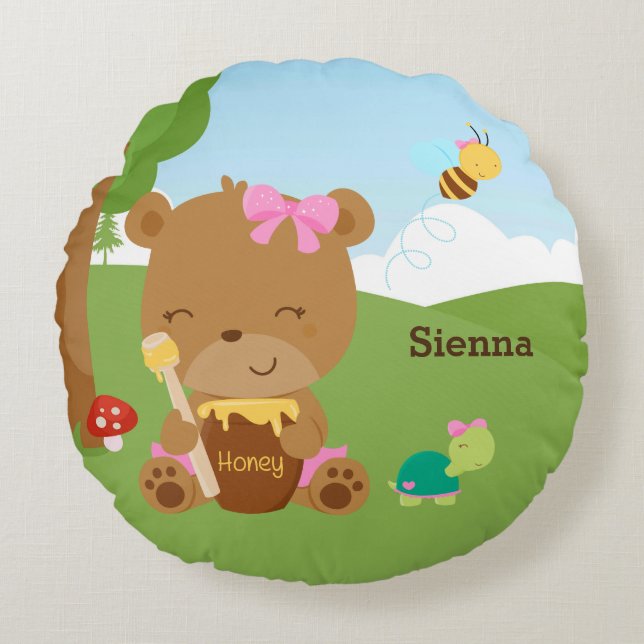 Cute honey bear round pillow (Front)