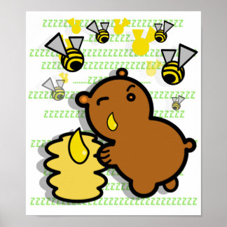 cute honey bear with bees poster - 2